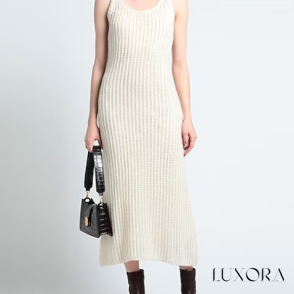 CHLOÉ Women's Open-knit Ribbed Maxi Dress Long dresses  wool, silk, cashmere - Picture 3 of 8